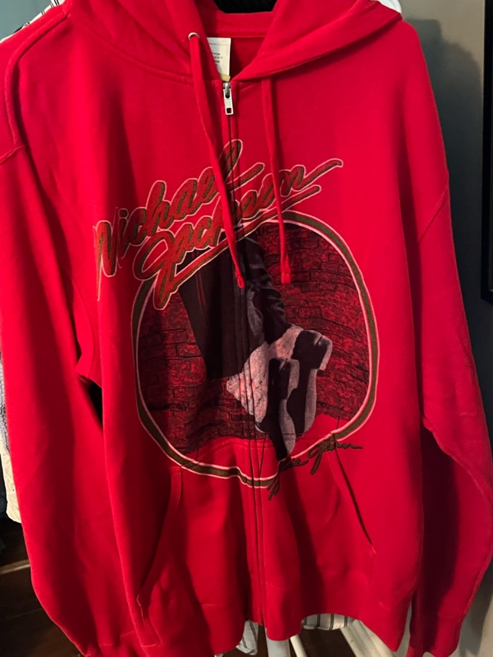 Michael Jackson Red Graphic Zip-Up Hoodie
